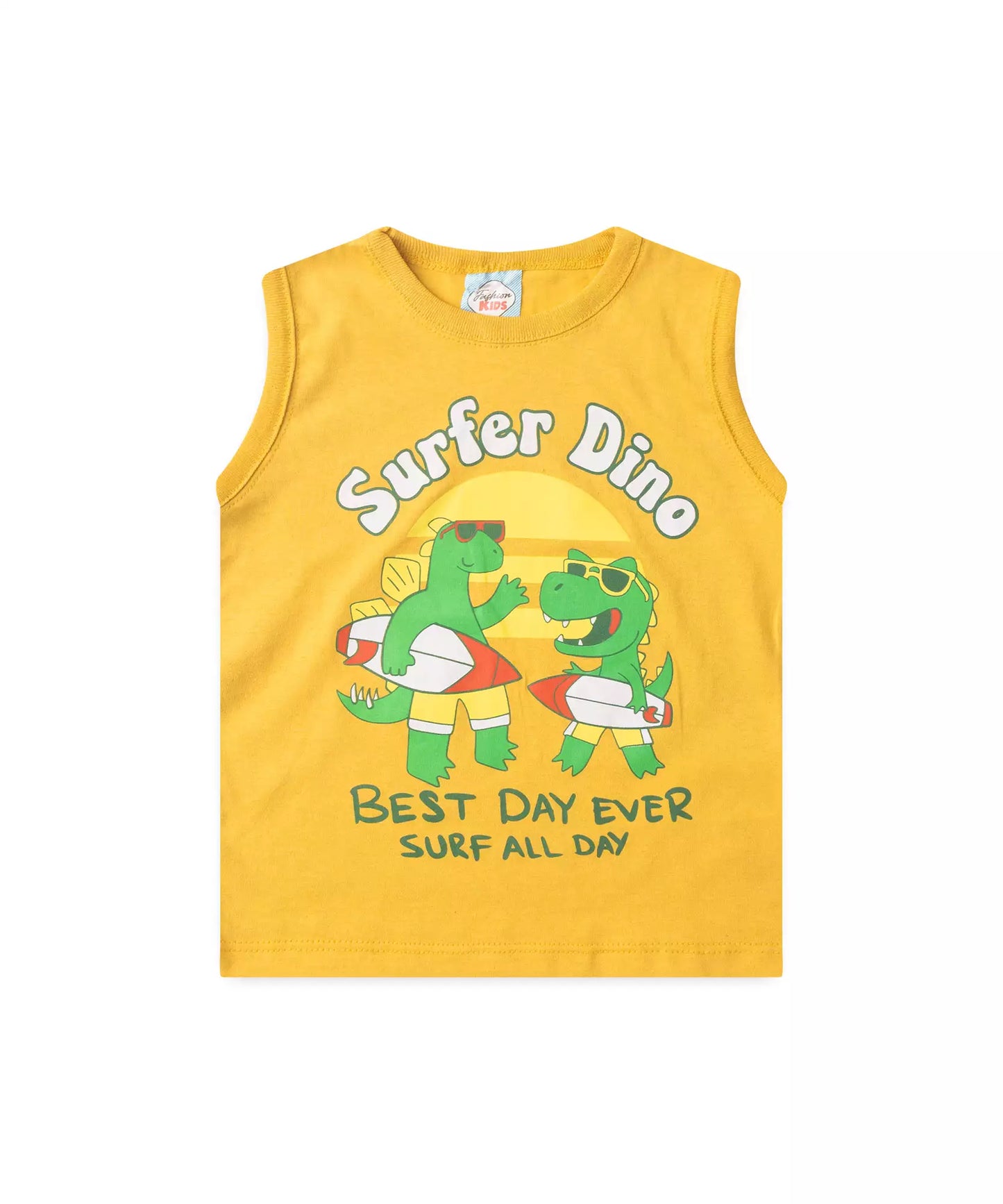 Conjunto de Verão Menino Surfer Dino Amarelo