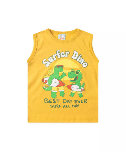 Conjunto de Verão Menino Surfer Dino Amarelo