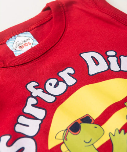 Conjunto de Verão Menino Surfer Dino Vermelho