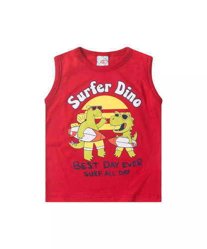 Conjunto de Verão Menino Surfer Dino Vermelho
