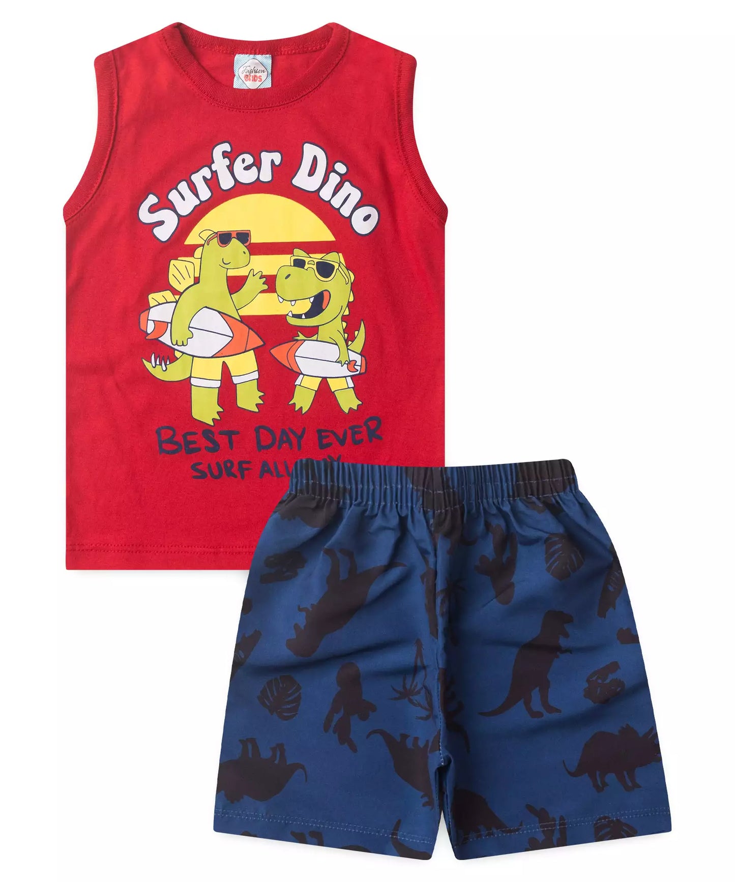Conjunto de Verão Menino Surfer Dino Vermelho
