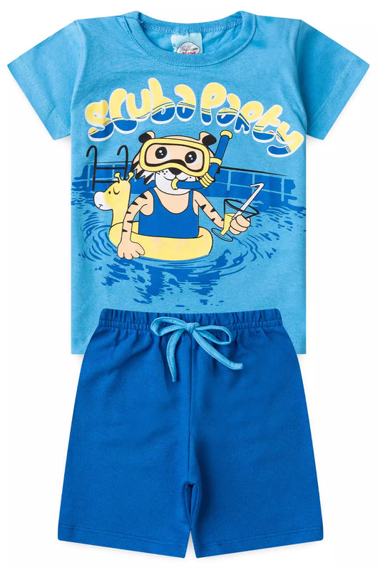 Conjunto de Verão Menino Tigre Mergulhador Azul