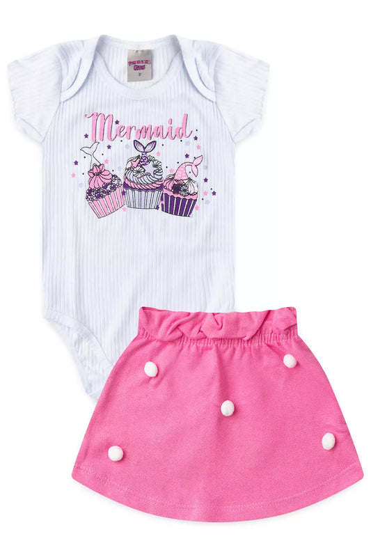Conjunto de Verão para Bebê Menina Cupcake Branco