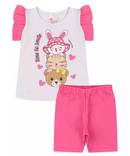 Conjunto de Verão para Bebê Menina Bichinhos Branco