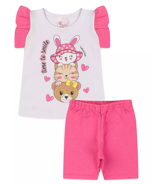 Conjunto de Verão para Bebê Menina Bichinhos Branco