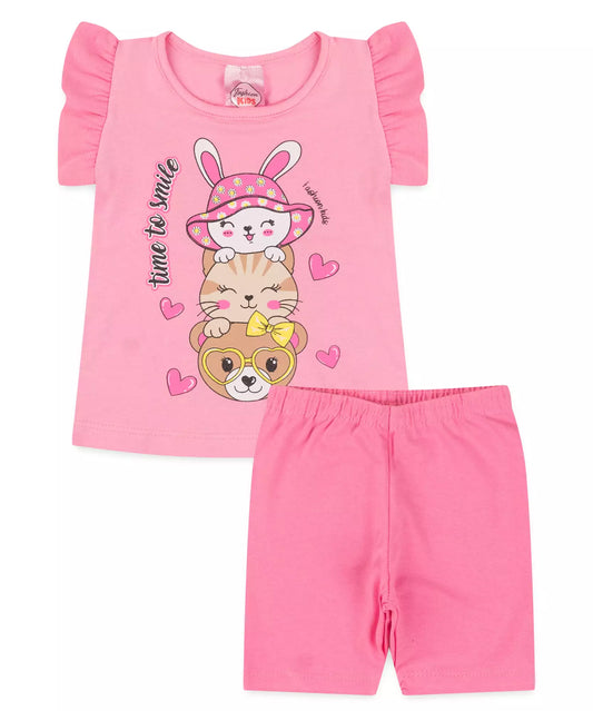 Conjunto de Verão para Bebê Menina Bichinhos Rosa