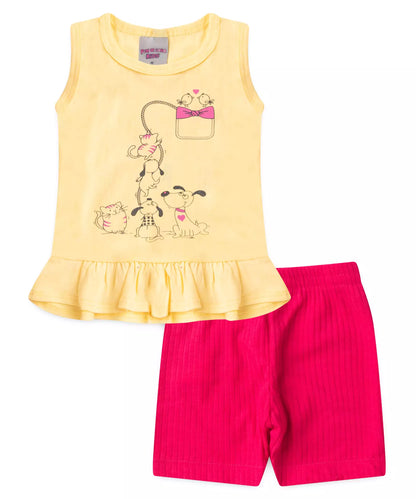 Conjunto de Verão para Bebê Menina Cachorrinhos Amarelo