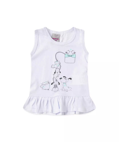 Conjunto de Verão para Bebê Menina Cachorrinhos Branco