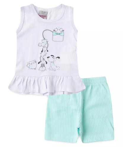 Conjunto de Verão para Bebê Menina Cachorrinhos Branco