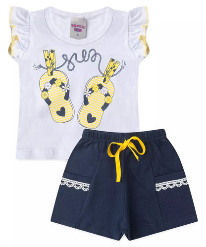 Conjunto de Verão para Bebê Menina Chinelo Branco