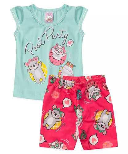 Conjunto de Verão para Bebê Menina Coala Verde