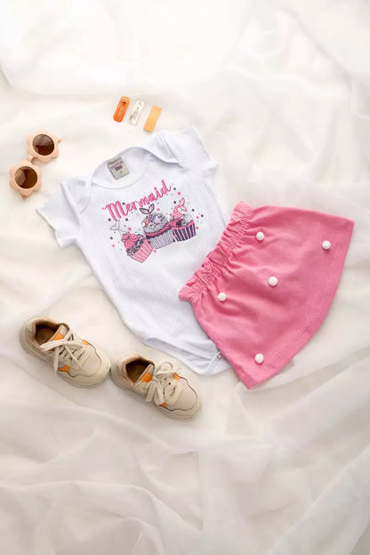 Conjunto de Verão para Bebê Menina Cupcake Branco