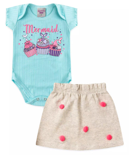 Conjunto de Verão para Bebê Menina Cupcake Verde Água