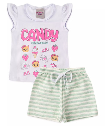 Conjunto de Verão para Bebê Menina Docinhos Branco