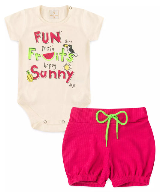 Conjunto de Verão para Bebê Menina Frutinhas Marfim