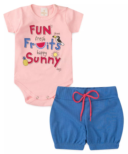 Conjunto de Verão para Bebê Menina Frutinhas Rosa