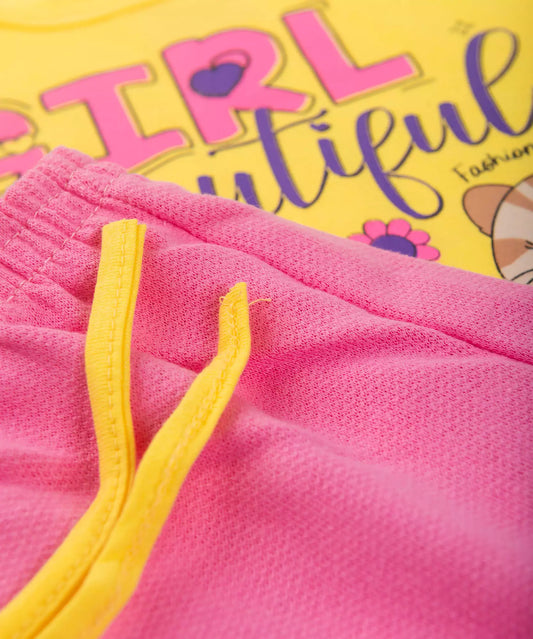 Conjunto de Verão para Bebê Menina Gatinho no Amarelo