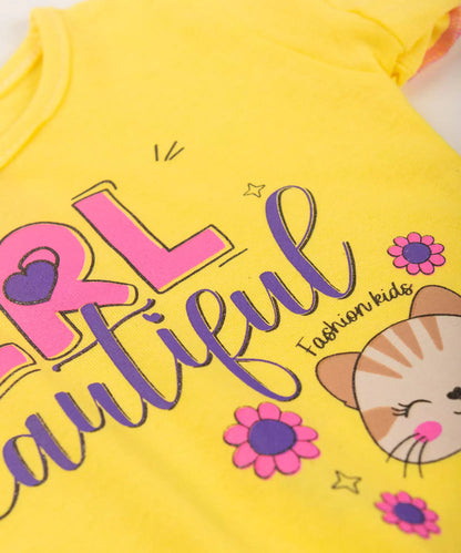 Conjunto de Verão para Bebê Menina Gatinho no Amarelo