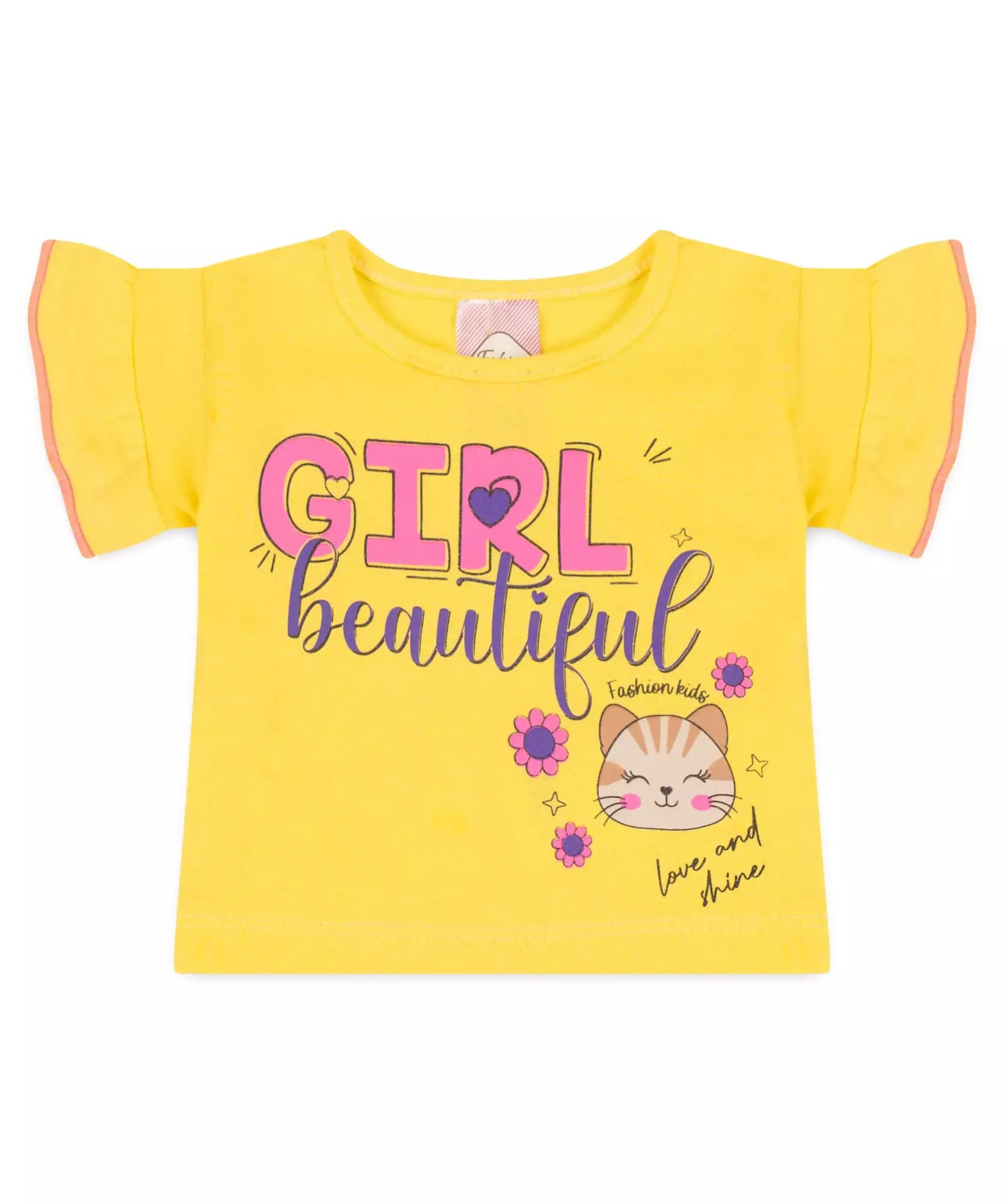 Conjunto de Verão para Bebê Menina Gatinho no Amarelo