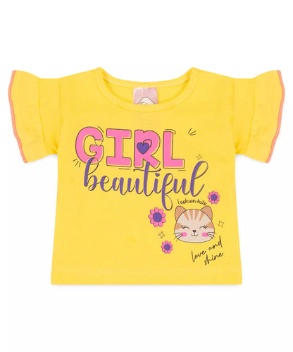 Conjunto de Verão para Bebê Menina Gatinho no Amarelo