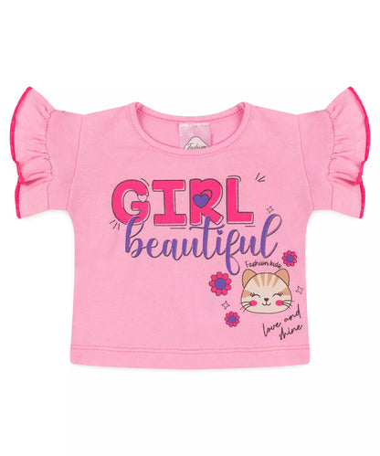 Conjunto de Verão para Bebê Menina Gatinho no Rosa