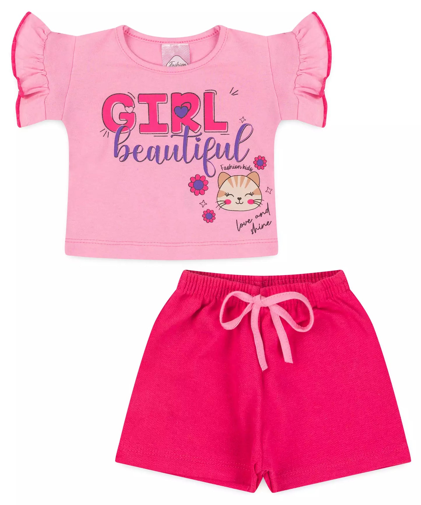Conjunto de Verão para Bebê Menina Gatinho no Rosa