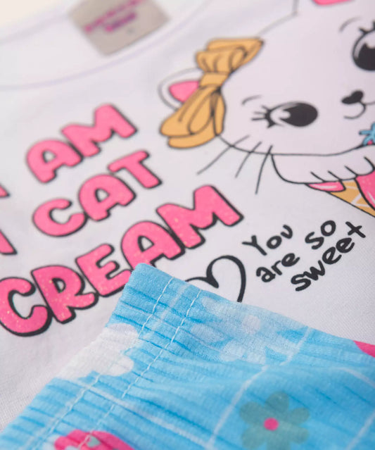 Conjunto de Verão para Bebê Menina Gato Branco