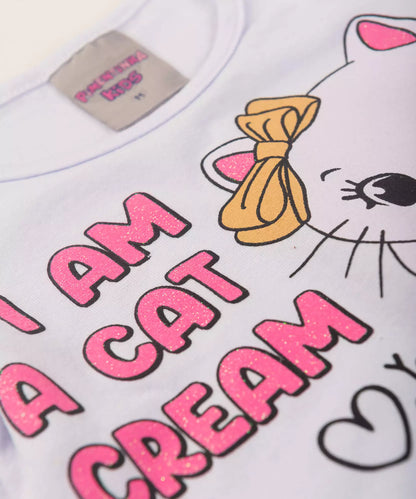 Conjunto de Verão para Bebê Menina Gato Branco
