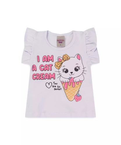 Conjunto de Verão para Bebê Menina Gato Branco