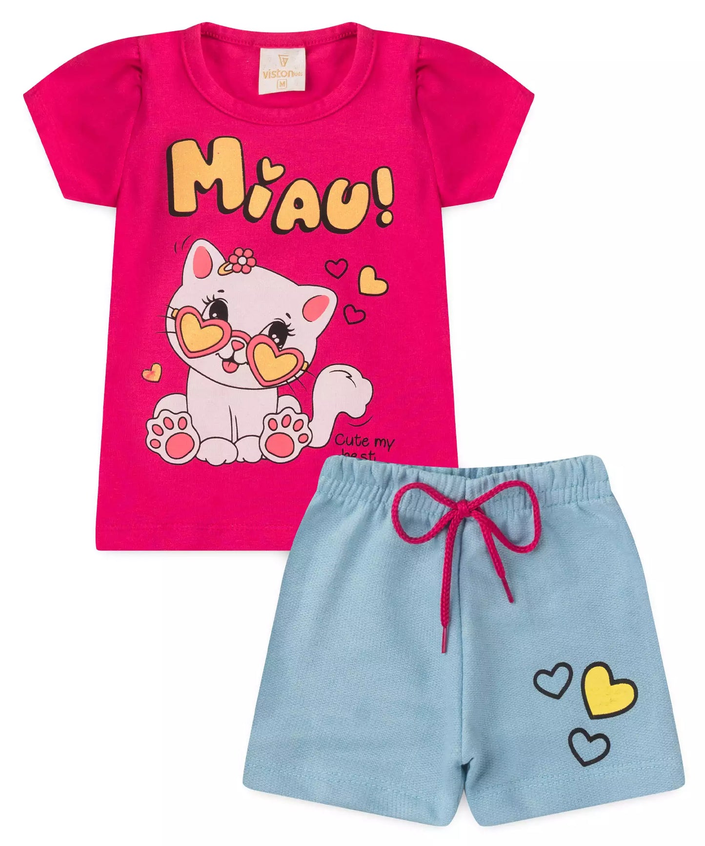 Conjunto de Verão para Bebê Menina Gato Pink