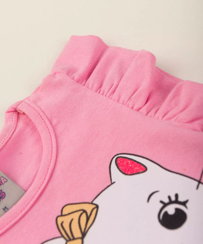 Conjunto de Verão para Bebê Menina Gato cor Rosa