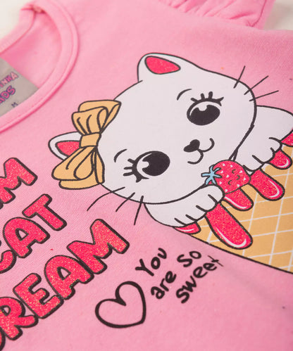 Conjunto de Verão para Bebê Menina Gato cor Rosa