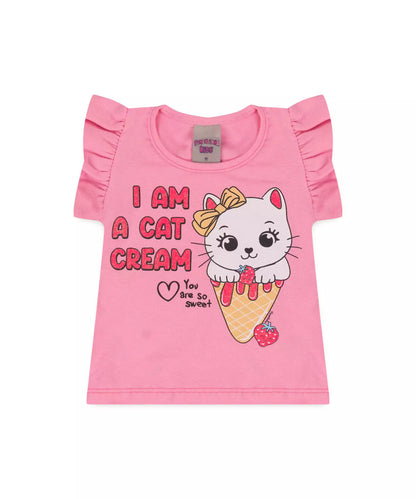 Conjunto de Verão para Bebê Menina Gato cor Rosa