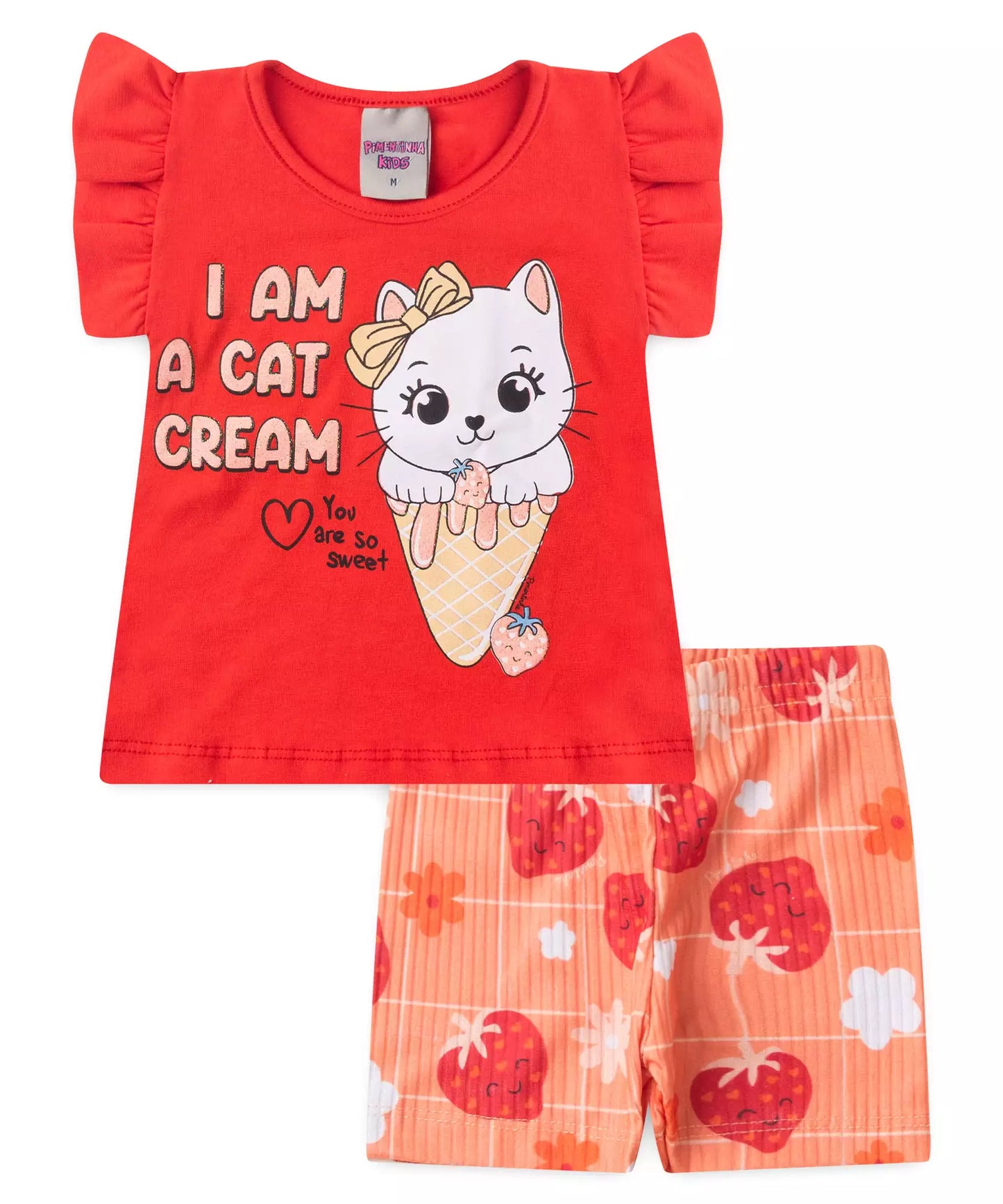 Conjunto de Verão para Bebê Menina Gato Vermelho