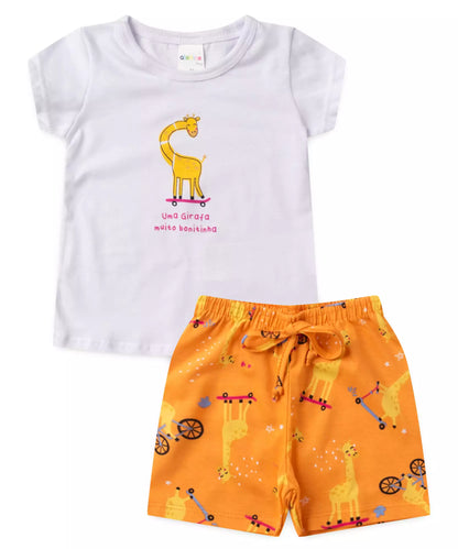 Conjunto de Verão para Bebê Menina Girafinha Branca