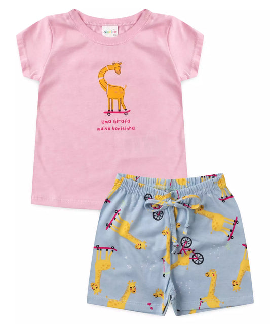 Conjunto de Verão para Bebê Menina Girafinha Rosa
