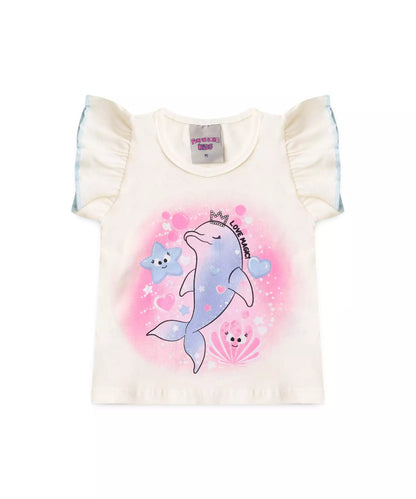 Conjunto de Verão para Bebê Menina Golfinho Marfim