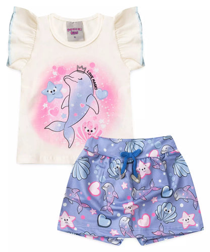 Conjunto de Verão para Bebê Menina Golfinho Marfim