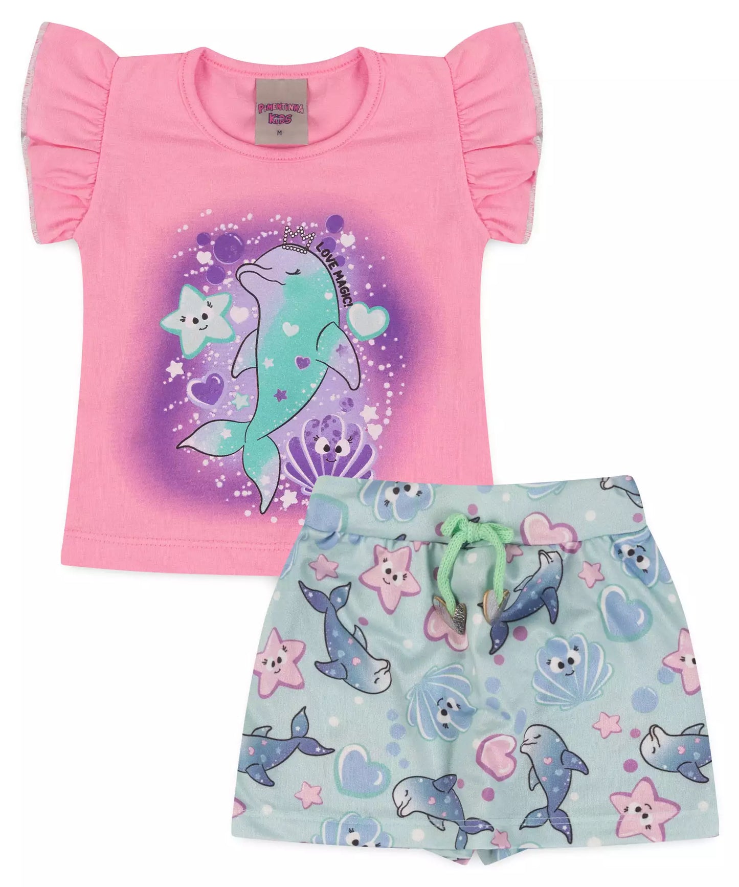 Conjunto de Verão para Bebê Menina Golfinho Rosa