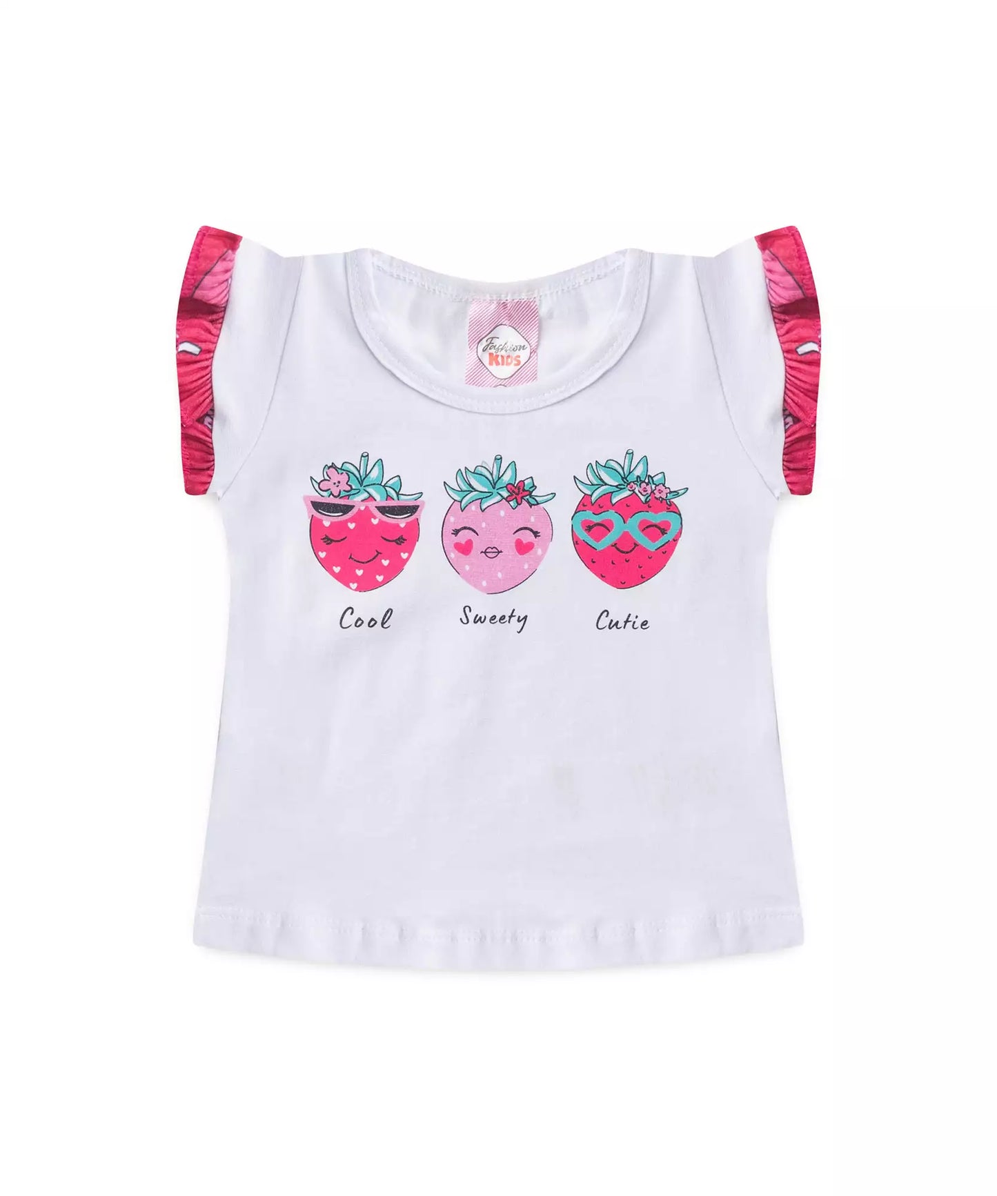 Conjunto de Verão para Bebê Menina Morango Branco