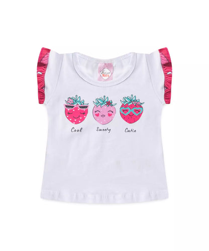 Conjunto de Verão para Bebê Menina Morango Branco