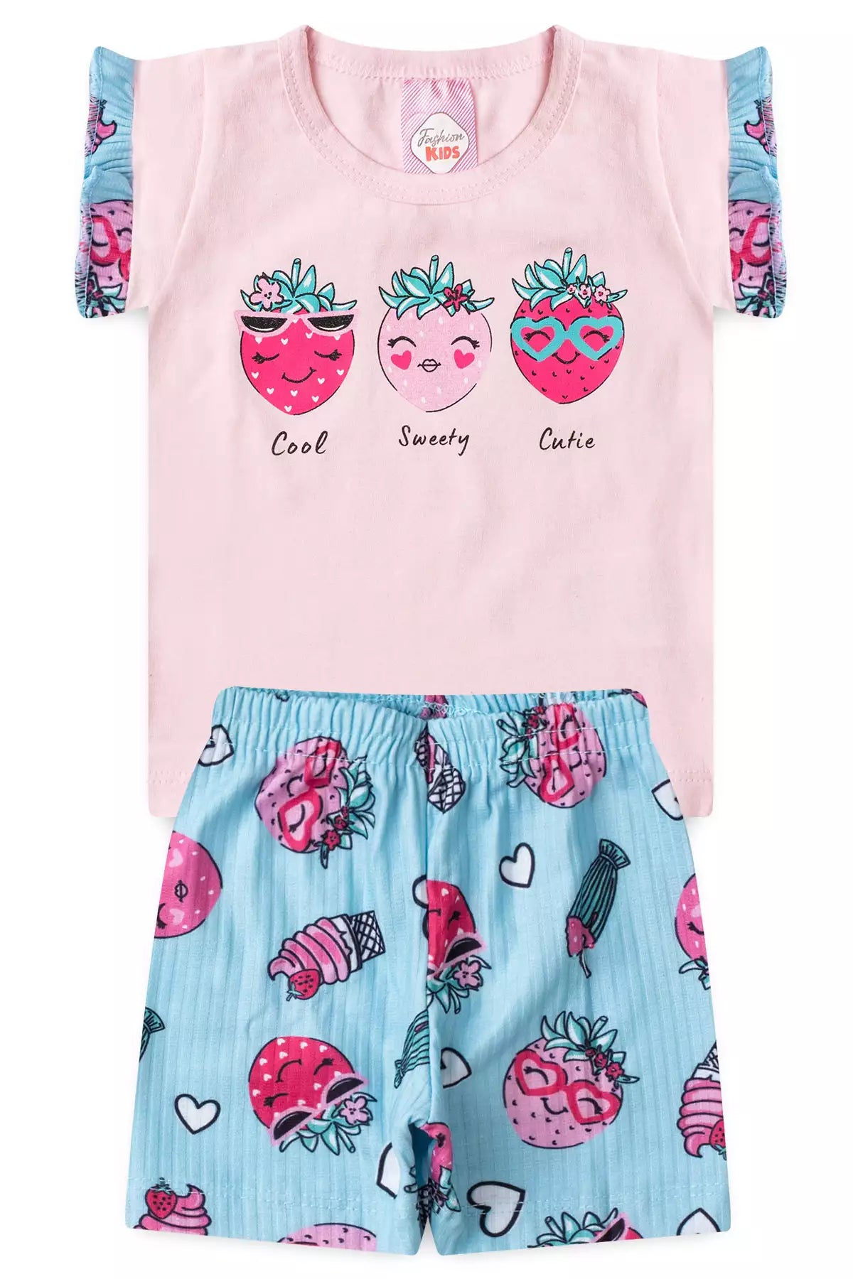 Conjunto de Verão para Bebê Menina Morango Rosa