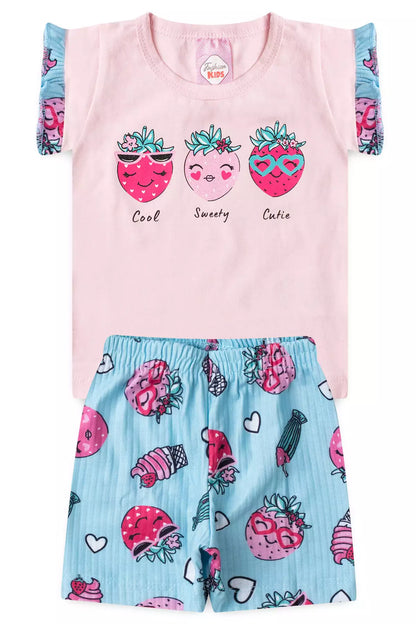 Conjunto de Verão para Bebê Menina Morango Rosa