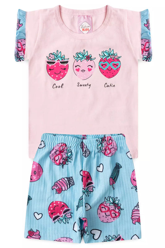 Conjunto de Verão para Bebê Menina Morango Rosa