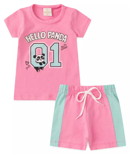 Conjunto de Verão para Bebê Menina Pandinha Rosa