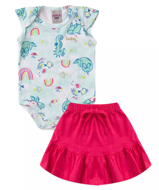 Conjunto de Verão para Bebê Menina Peixinhos Rosa