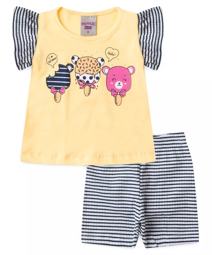 Conjunto de Verão para Bebê Menina Sorvetinhos Rosa
