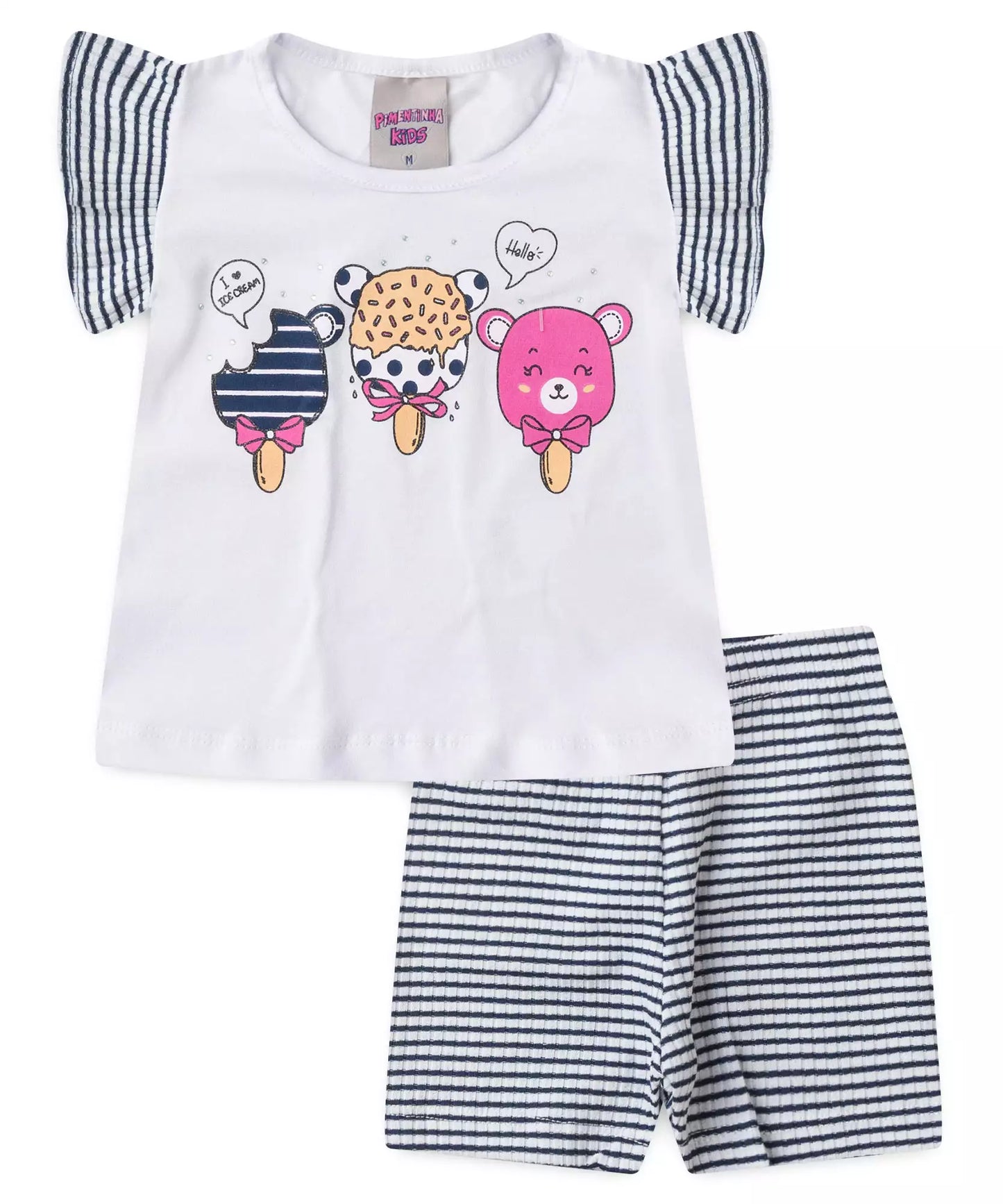 Conjunto de Verão para Bebê Menina Sorvetinhos Branco
