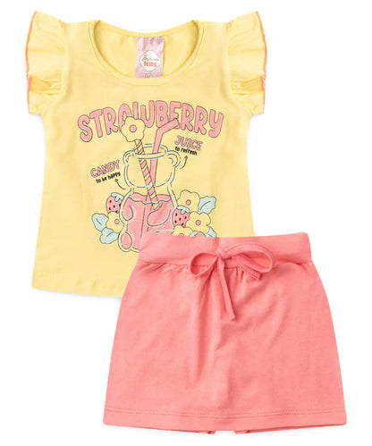 Conjunto de Verão para Bebê Menina Strawberry Amarelo