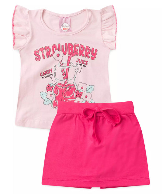 Conjunto de Verão para Bebê Menina Strawberry Rosa